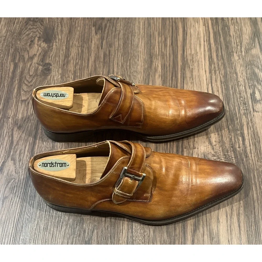 Magnanni Marco Monk Strap Dress Shoes Brown Leather Made Spain Men Size 10.5M
